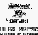 Bomb Jack title screen for GameBoy